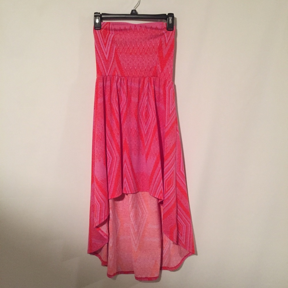 Pink Tribal print High low Strapless Dress